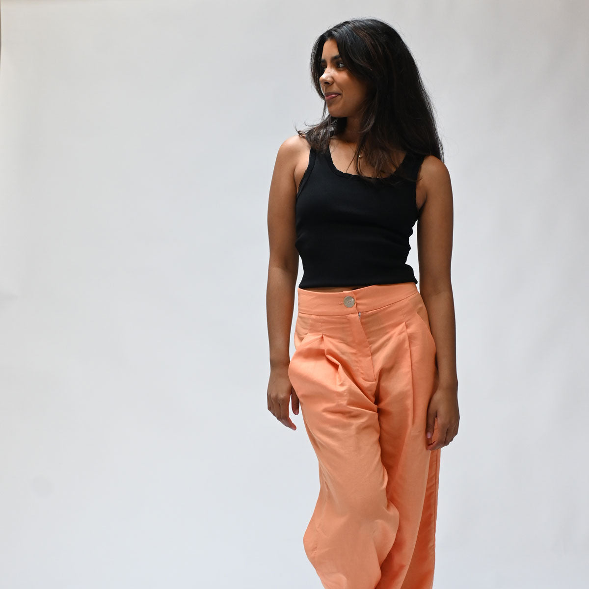 Stella Claire pants in orange, wide leg, linen, bright fun colours available, ethically made in New Zealand