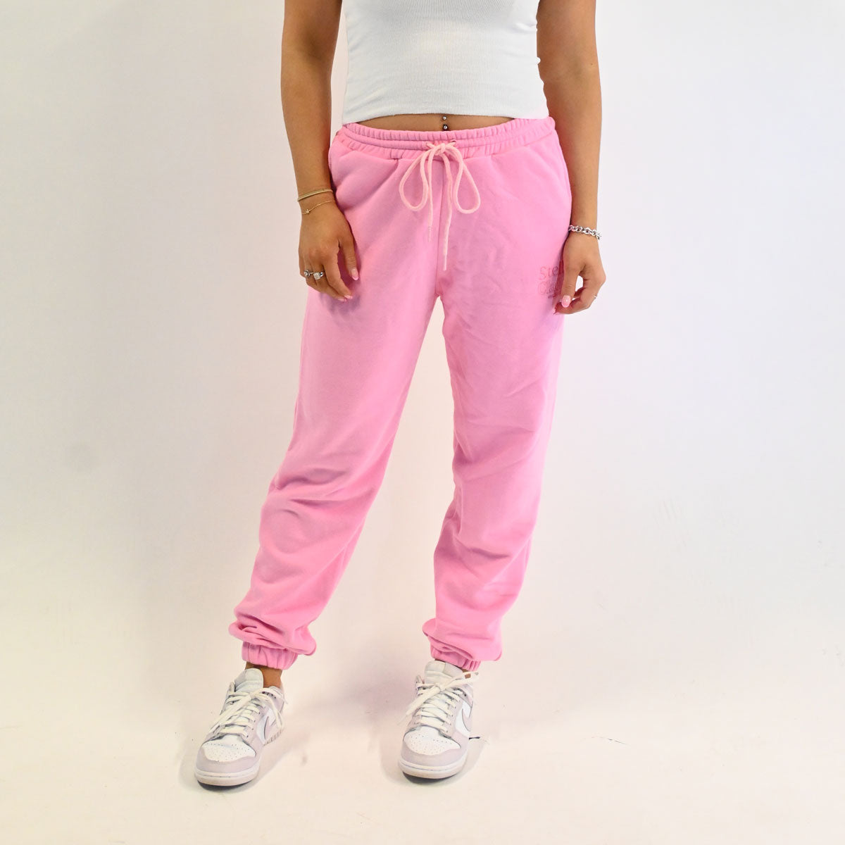 Pink Stella Claire trackpants, ethically and sustainably made in New Zealand for your comfort