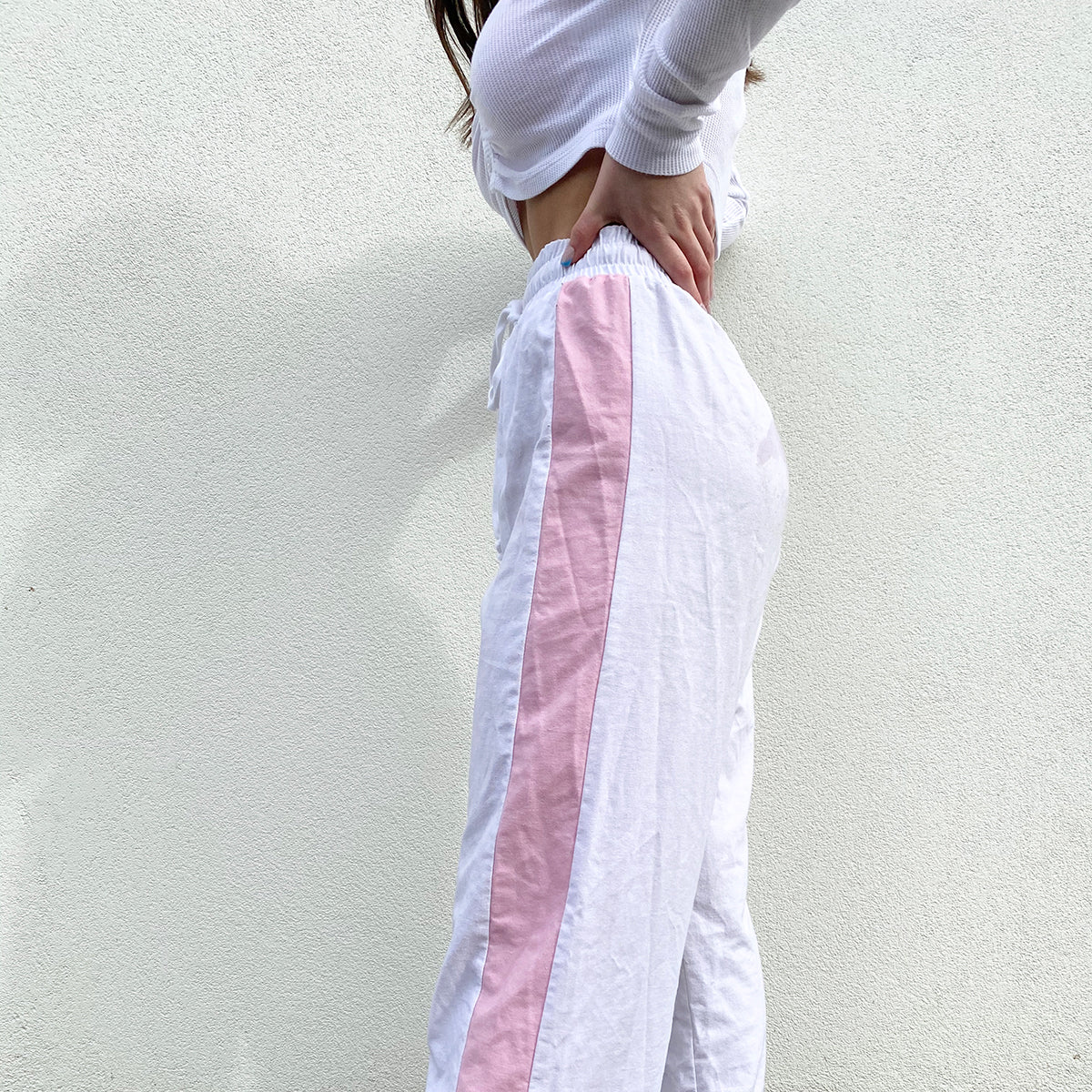 Stella Claire linen wide leg pants with a white stripe down the sides. New Zealand made.